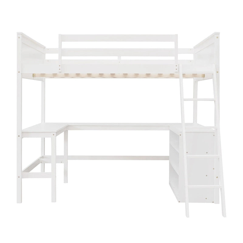 Merax Full Size Loft Bed with Shelves and Desk