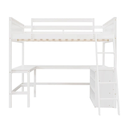 Merax Full Size Loft Bed with Shelves and Desk
