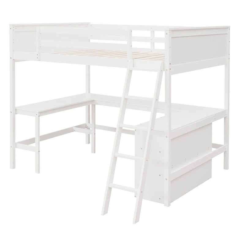 Merax Full Size Loft Bed with Shelves and Desk