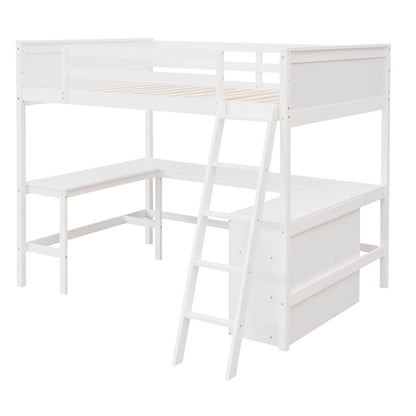 Merax Full Size Loft Bed with Shelves and Desk