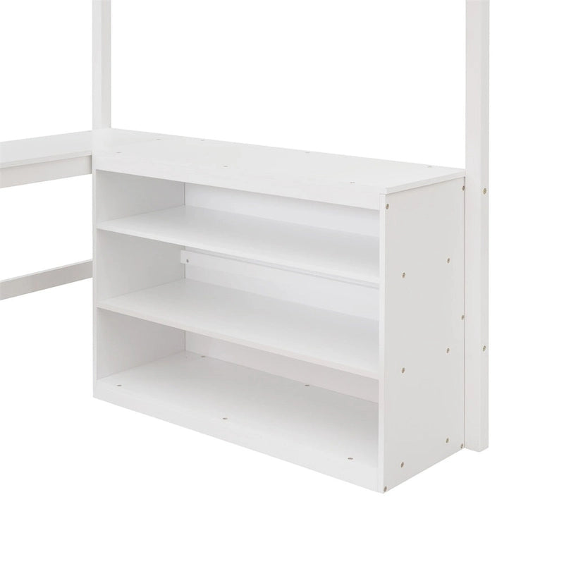 Merax Full Size Loft Bed with Shelves and Desk