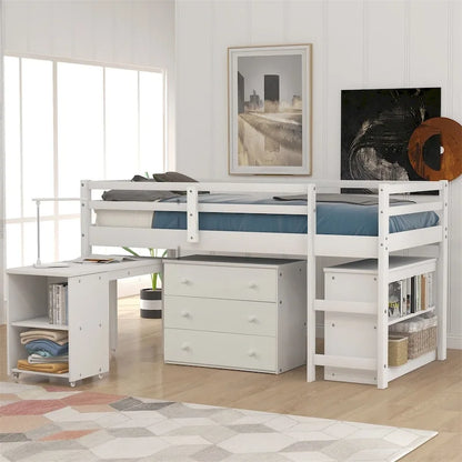 Merax Twin Low Loft Bed with Desk and Cabinet