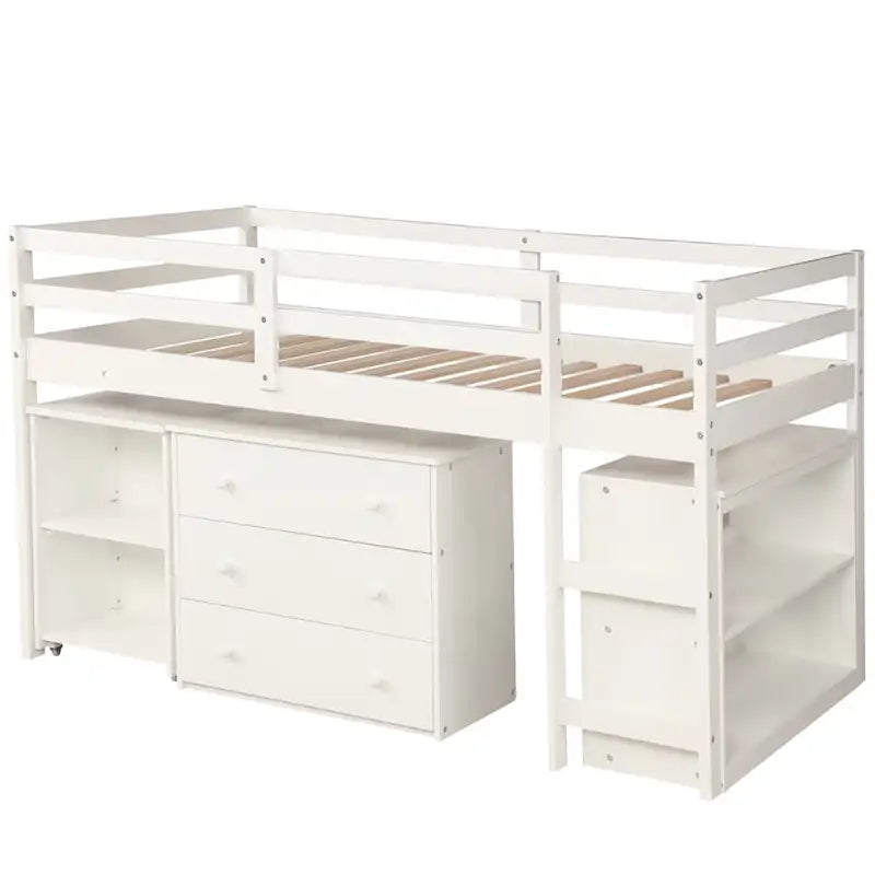 Merax Twin Low Loft Bed with Desk and Cabinet