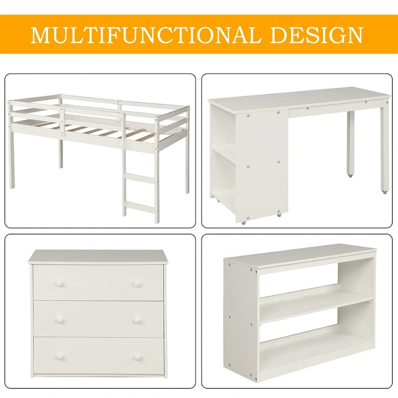Merax Twin Low Loft Bed with Desk and Cabinet
