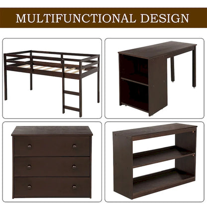 Merax Twin Low Loft Bed with Desk and Cabinet