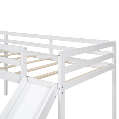Merax L-Shaped Twin Size Wood Loft Bed with Ladder and Slide