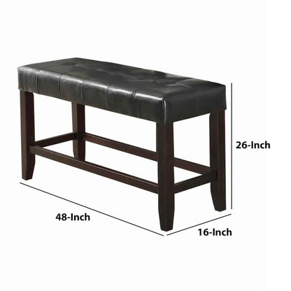 Wood Based High Bench with Tufted Seat Black and Brown