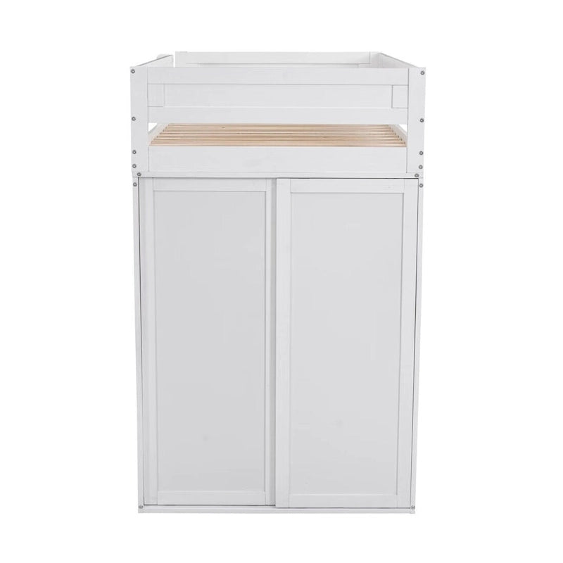 Merax Wood Loft Bed with Wardrobes and 2-Drawer Desk with Cabinet