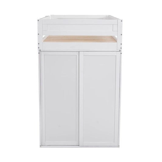 Merax Wood Loft Bed with Wardrobes and 2-Drawer Desk with Cabinet