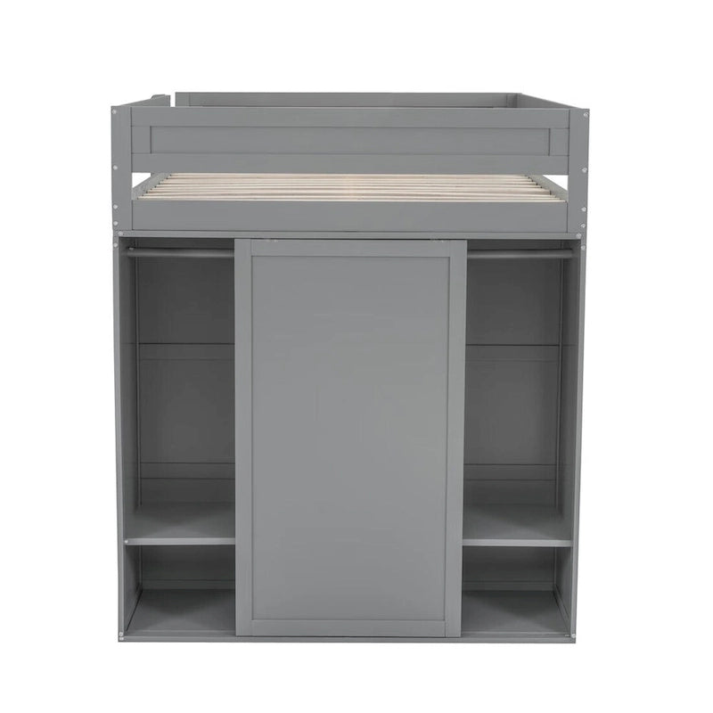Merax Wood Loft Bed with Wardrobes and 2-Drawer Desk with Cabinet