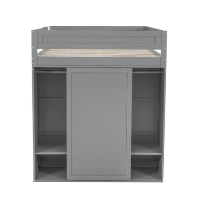 Merax Wood Loft Bed with Wardrobes and 2-Drawer Desk with Cabinet