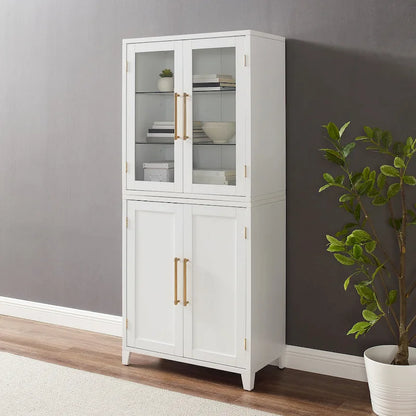 Crosley Roarke Pantry Storage Cabinet With Glass Door Hutch
