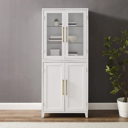 Crosley Roarke Pantry Storage Cabinet With Glass Door Hutch