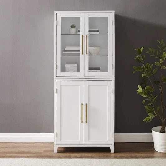 Crosley Roarke Pantry Storage Cabinet With Glass Door Hutch