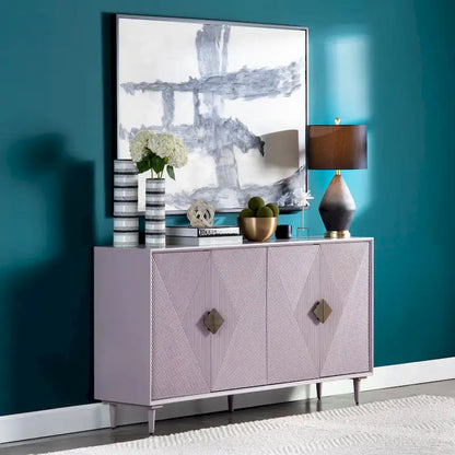Four Door Wooden Sideboard with Gold Accents, Lilac Purple - 72