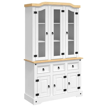 vidaXL Highboard, 44.1x17x77.2 Inches, White and Natural Finish Top - 44.1 x 16.9 x 77.2