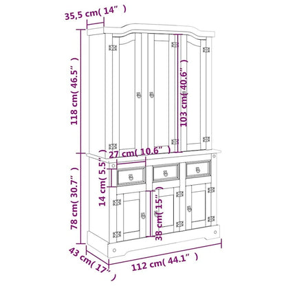 vidaXL Highboard, 44.1x17x77.2 Inches, White and Natural Finish Top - 44.1 x 16.9 x 77.2