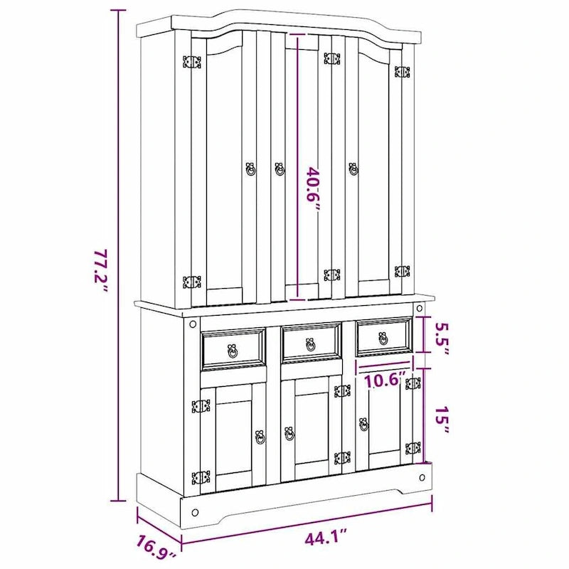vidaXL Highboard, 44.1x17x77.2 Inches, White and Natural Finish Top - 44.1 x 16.9 x 77.2