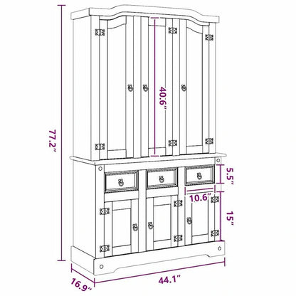 vidaXL Highboard, 44.1x17x77.2 Inches, White and Natural Finish Top - 44.1 x 16.9 x 77.2