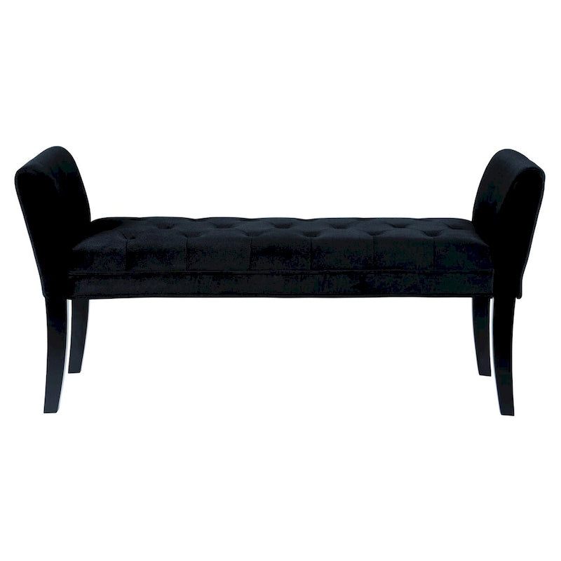 Fabric Button Tufted Padded Bench with Flared Cushioned Armrests, Black - 19 H x 53 W x 18 L Inches