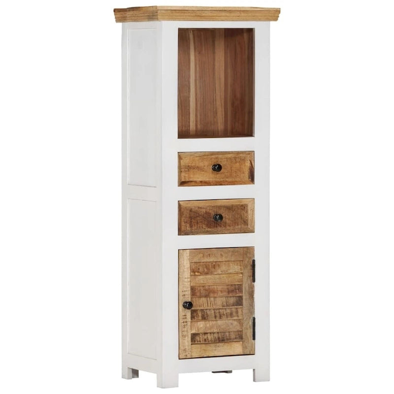 vidaXL Highboard Brown&White 15.7x11.8x43.3 Solid Wood Mango and Acacia - 15.7 x 11.8 x 43.3