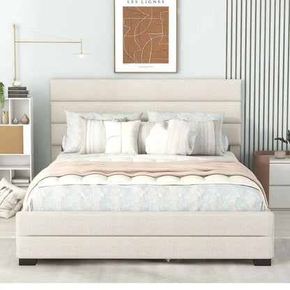 Upholstered Platform Bed with Trundle and Two Drawers