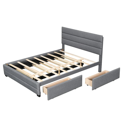 Upholstered Platform Bed with Trundle and Two Drawers
