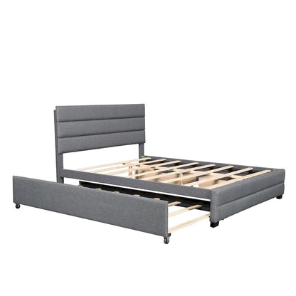 Upholstered Platform Bed with Trundle and Two Drawers