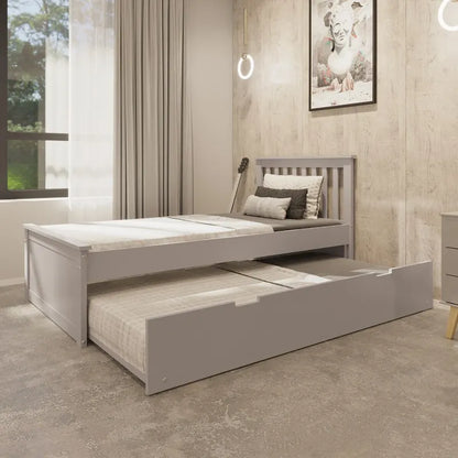 Twin Bed with Trundle, Bed Frame with Twin Size Pull-Out Trundle