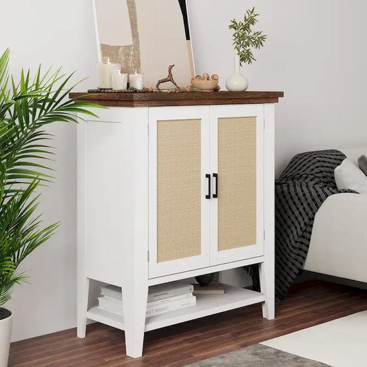 Rattan Storage Cabinet with Doors and Shelves