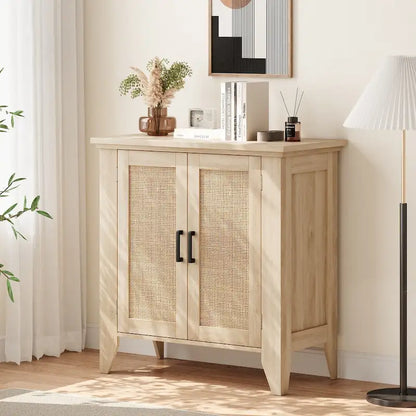 Rattan Storage Cabinet with Doors and Shelves