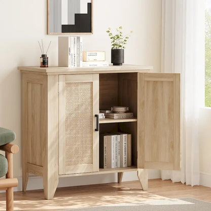 Rattan Storage Cabinet with Doors and Shelves