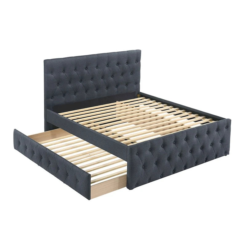 Linen Fully Upholstered Twin Size Bed with Trundle