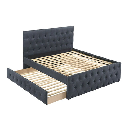 Linen Fully Upholstered Twin Size Bed with Trundle