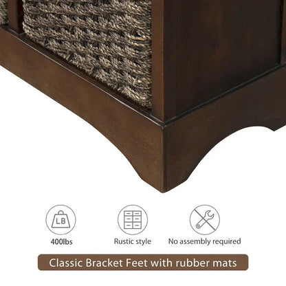 Rustic Storage Cabinet with Two Drawers and Four Classic Rattan Basket - 28L x 11.8W x 28H