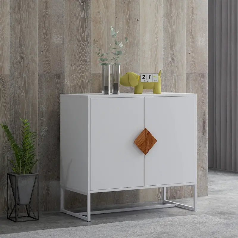 Solid Wood Square Shape Handle Deisign Sideboard with Doors