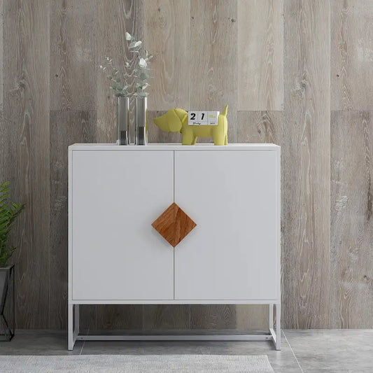 Solid Wood Square Shape Handle Deisign Sideboard with Doors