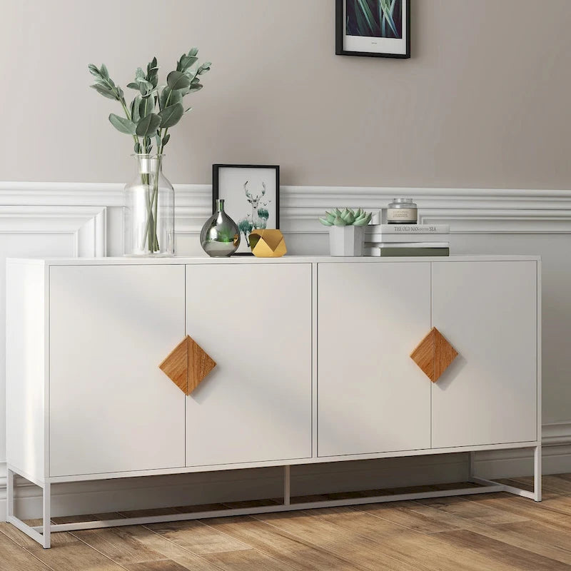 Solid Wood Square Shape Handle Deisign Sideboard with Doors