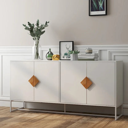 Solid Wood Square Shape Handle Deisign Sideboard with Doors
