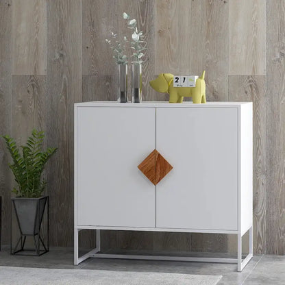 Solid Wood Square Shape Handle Deisign Sideboard with Doors