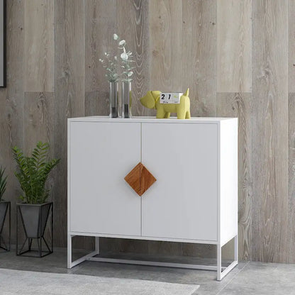 Solid Wood Square Shape Handle Deisign Sideboard with Doors