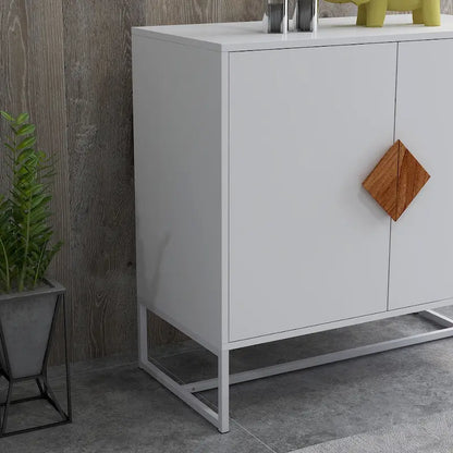 Solid Wood Square Shape Handle Deisign Sideboard with Doors