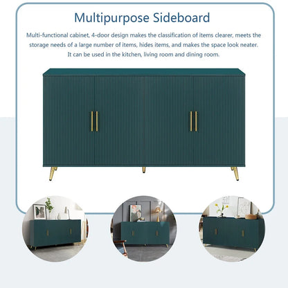 Wood Tv Stand With Storage Cabinet & Adjustable Shelves