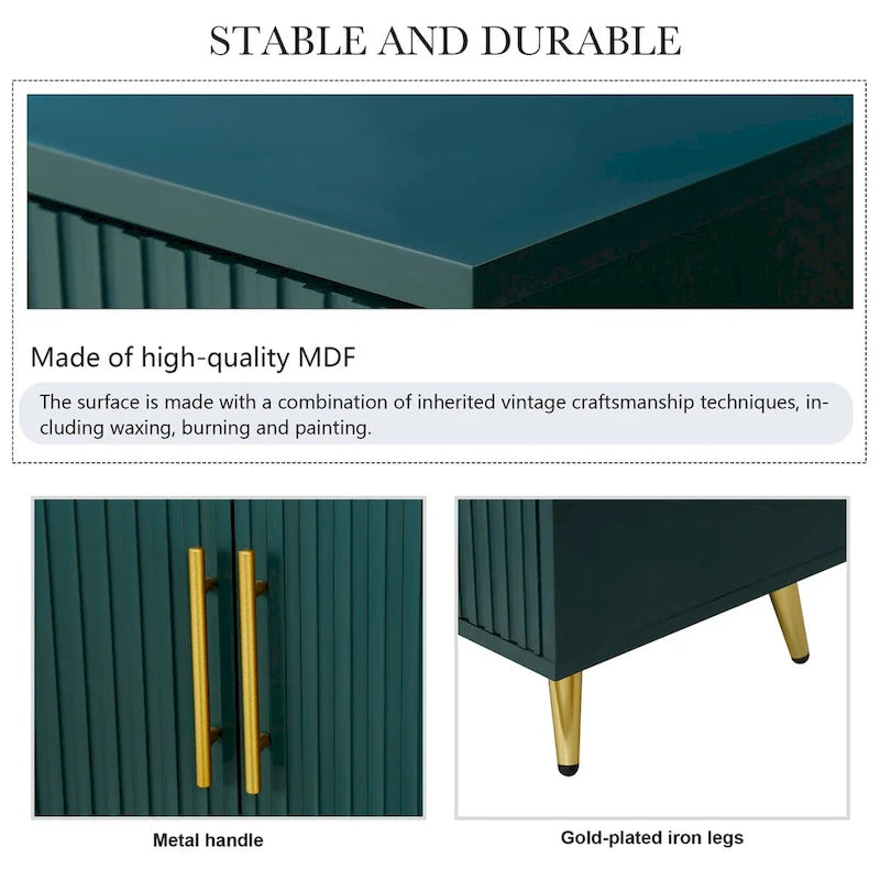 Wood Tv Stand With Storage Cabinet & Adjustable Shelves