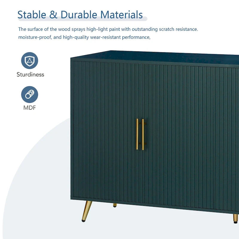 Wood Tv Stand With Storage Cabinet & Adjustable Shelves