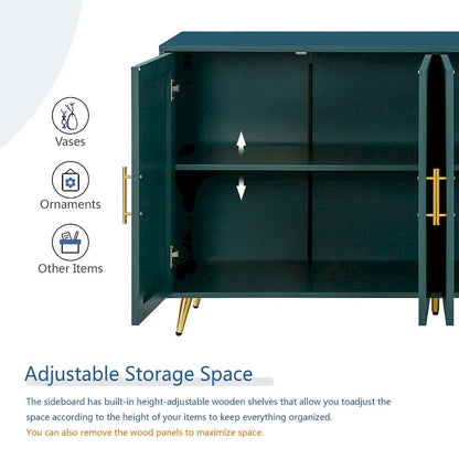 Wood Tv Stand With Storage Cabinet & Adjustable Shelves