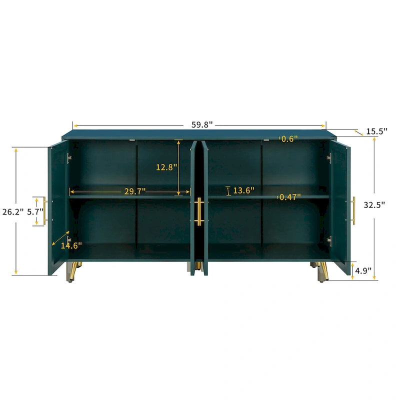 Wood Tv Stand With Storage Cabinet & Adjustable Shelves