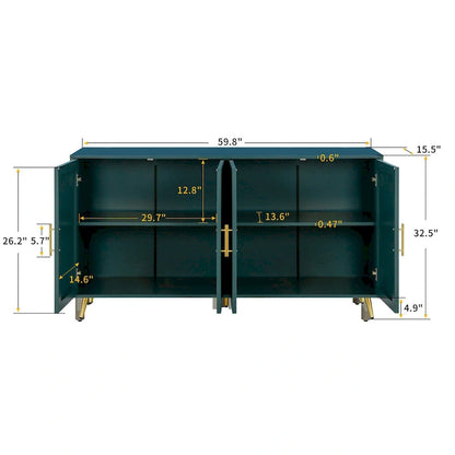 Wood Tv Stand With Storage Cabinet & Adjustable Shelves