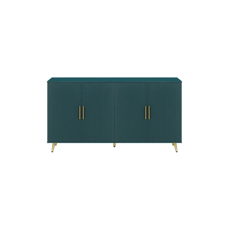 Wood Tv Stand With Storage Cabinet & Adjustable Shelves