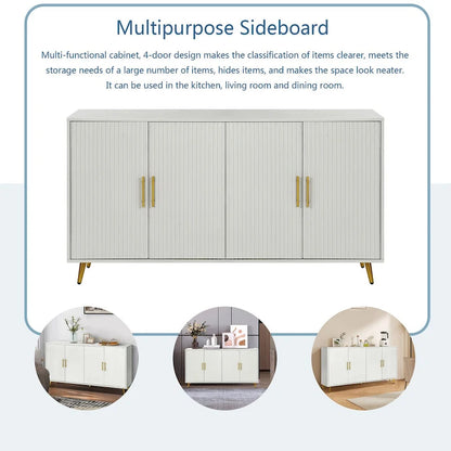 Wood Tv Stand With Storage Cabinet & Adjustable Shelves